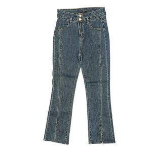 TRYOLO (S) blue high waisted two button & zip close slim straight contoured jean